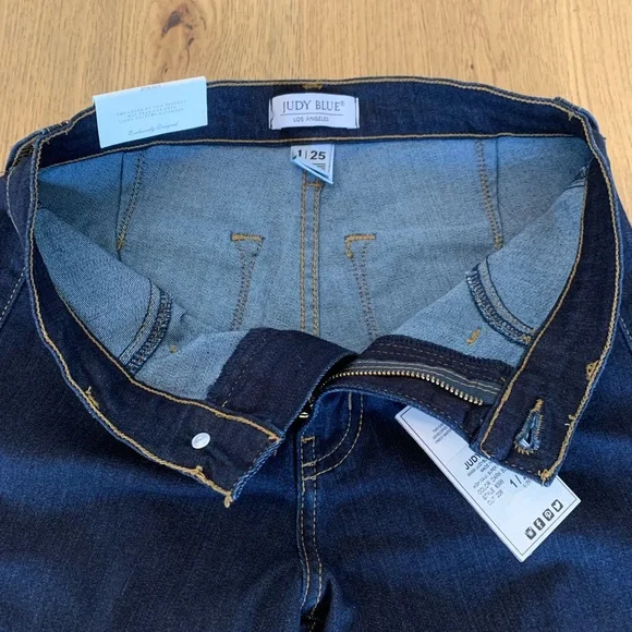 Judy Blue Dark Blue High Waist Super Flare Jeans Frayed Raw Hem Stretch Sz 1/25 - Picture 8 of 14